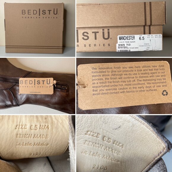BED STU Manchester Distressed Brown Leather Tall Riding Boots BedStu Size 6.5 - Picture 14 of 16